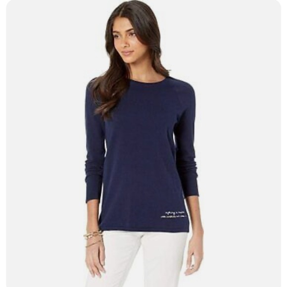 Lilly Pulitzer Navy Blue Dinah Sweater Anything is possible with sunshine S - Picture 2 of 11
